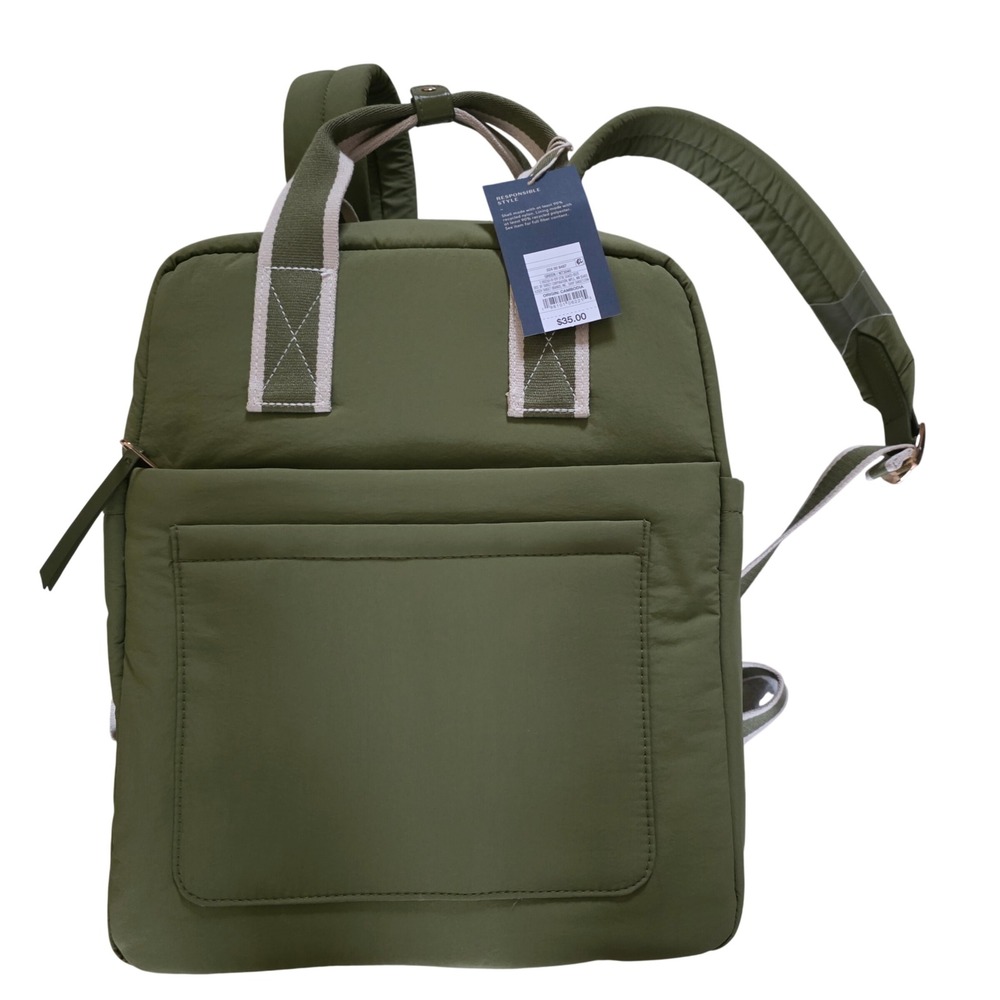 Universal Thread Square Commuter Backpack Olive Green Nylon Zip Closure New - Picture 3 of 8